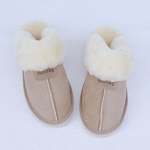 Noblag Men And Women Tan Sheepskin Wool Fur Slippers